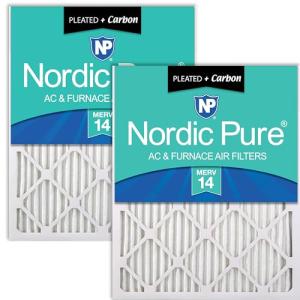 Nordic Pure 25x25x1 (24 1/2 x 24 1/2 x 3/4) Pleated Air Filters MERV 14 Plus Carbon 2 Pack