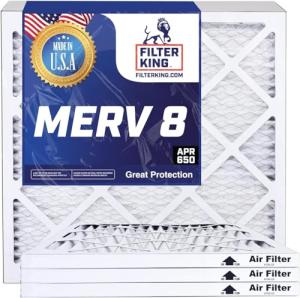 Filter King 21x21x0.5 Air Filter | 4-PACK | MERV 8 HVAC Pleated A/C Furnace Filters | MADE IN USA | Actual Size: 20.5 x 20.5 x 0.5"