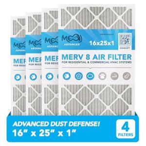 16x25x1 Air Filter (4-PACK) | MERV 8 | MOAJ Elite Dust Defense | BASED IN USA | Quality Pleated Replacement Air Filters for AC & Furnace Applications | Actual Dimensions: 15.70" x 24.70" x 0.75"