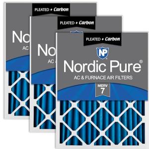 Nordic Pure 16x24x2 (15 1/2 x 23 1/2 x 1 3/4) Pleated Air Filters MERV 7 Plus Carbon 3 Pack