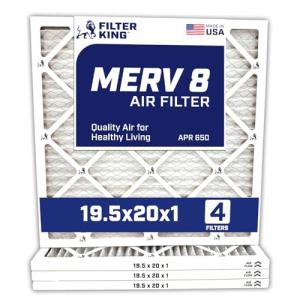 Filter King 19.5x20x1 Air Filter | 4-PACK | MERV 8 HVAC Pleated A/C Furnace Filters | MADE IN USA | Actual Size: 19.5 x 20 x .75"