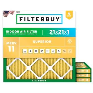 Filterbuy 21x21x1 Air Filter MERV 11 (MPR 1200) Allergen Defense Replacement (4-Pack), Electrostatic Pleated HVAC AC Furnace Filters, Made in USA (Actual Size: 20.88 x 20.88 x 0.75)