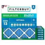 Filterbuy 21x21x1 Air Filter MERV 13 (MPR 1900) Health Defense Replacement (6-Pack), Electrostatic Pleated HVAC AC Furnace Filters, Made in USA (Actual Size: 20.88 x 20.88 x 0.75)