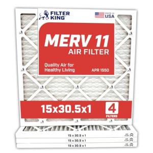 Filter King 15x30.5x1 Air Filter | 4-PACK | MERV 11 HVAC Pleated A/C Furnace Filters | MADE IN USA | Actual Size: 15 x 30.5 x .75"