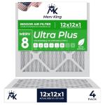 MervKing 12x12x1 Air Filter Actual Size: 11.7" x 11.7" x 0.75" MERV 8 MPR 600-700 | MADE IN USA | 4-Pack | Pleated HVAC AC Furnace Replacement