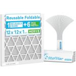Stafilter Reusable 12x12x1 Air Filter (MERV 8), 1 Foldable Frame + 6 Refills (Not Individual Filters), Greener HVAC AC Furnace Air Filters MPR 700&FPR 5(Actual Size:11.75"x11.75"x0.75")