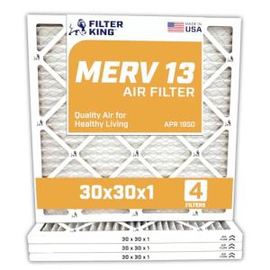Filter King 30x30x1 Air Filter | 4-PACK | MERV 13 HVAC Pleated A/C Furnace Filter | MADE IN USA | Actual Size: 29.5 x 29.5 x .75"