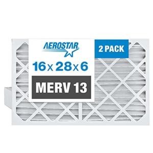 Aerostar 16x28x6 MERV 13 Replacement Pleated Air Filter for Aprilaire Space-Gard 2400, 2 Pack (Actual Size: 15 3/8” x 27” x 6”)