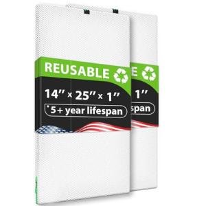 REair 14x25x1 Air filter Pro Kit, Washable and Reusable Air Filter 14x25x1 for AC HVAC Furnace, MERV 8 Air Filters Machine Washable & Dryer Friendly, AC Furnace Air Filter, Include 2 Filters&1 Frame