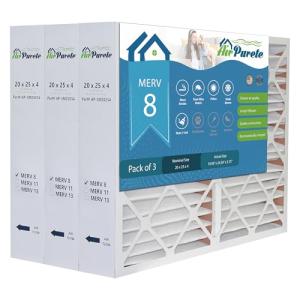 20X25X4 Furnace Filter | AirPurete AP-3M20254 | Actual Size: 19.50 x 24.50 x 3.75 | MERV 8 | Pack of 3