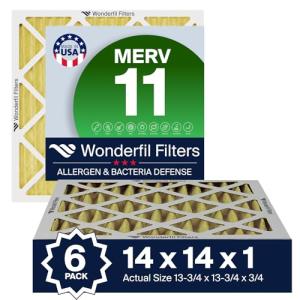 14x14x1 MERV 11 Air Filter (6-Pack) | Wonderfil Filters | Pleated HVAC Design | Perfect Fit for AC & Furnace Systems | Actual Size: 13.75" x 13.75" x 0.75"
