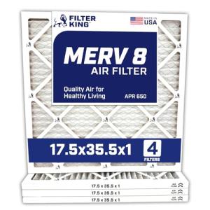 Filter King 17.5x35.5x1 Air Filter | 4-PACK | MERV 8 HVAC Pleated A/C Furnace Filters | MADE IN USA | Actual Size: 17.5 x 35.5 x .75"