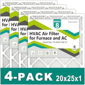 Komashr 20x25x1 Air Filter MERV 8 (4-Pack), HVAC/Furnace AC Filter Replacement, Dust Defense–Comparable with MPR 600 & FPR 5 (Actual 19.75x24.75x0.75)