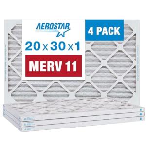 Aerostar 20x30x1 MERV 11 Air Filter, 4 Pack Set of HVAC Furnace Filters, Electrostatic MPR 1000-1200 & FPR 7 (Actual Size: 19 3/4 x 29 3/4 x 3/4 inches)