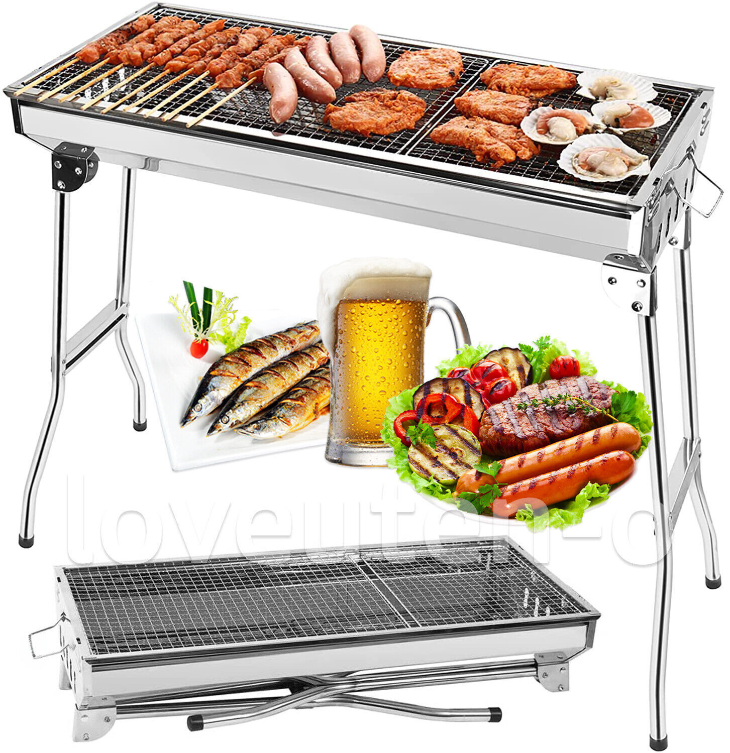 Portable Stainless Steel Charcoal BBQ Grill for Camping