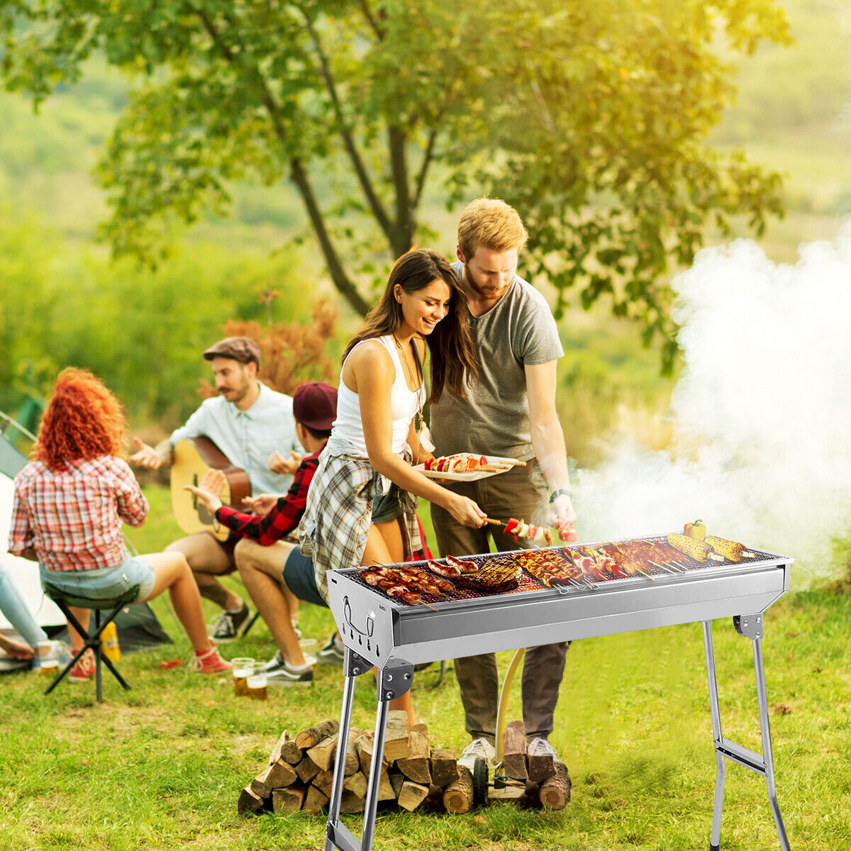 Portable Stainless Steel Charcoal BBQ Grill for Camping