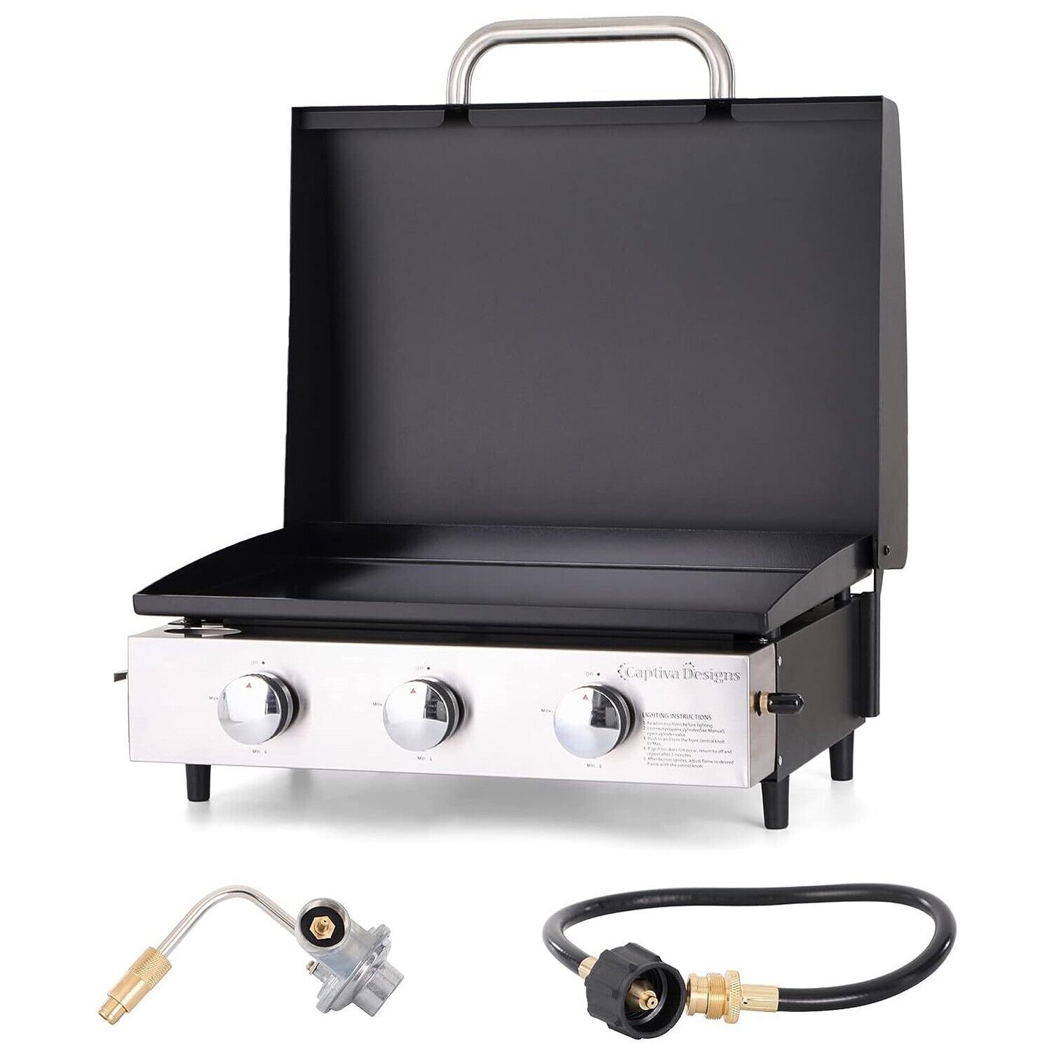29" Portable 3-Burner Propane Camping Griddle