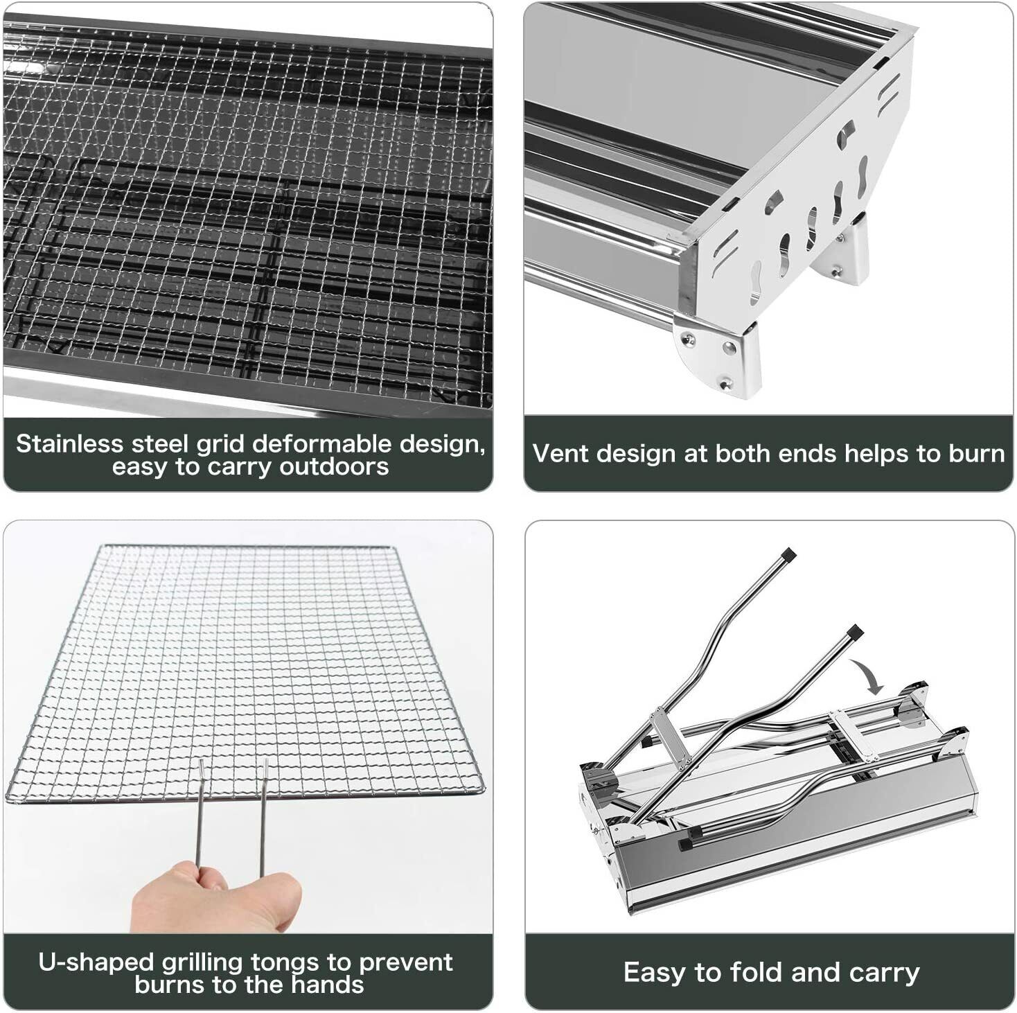 Portable Stainless Steel Charcoal BBQ Grill for Camping