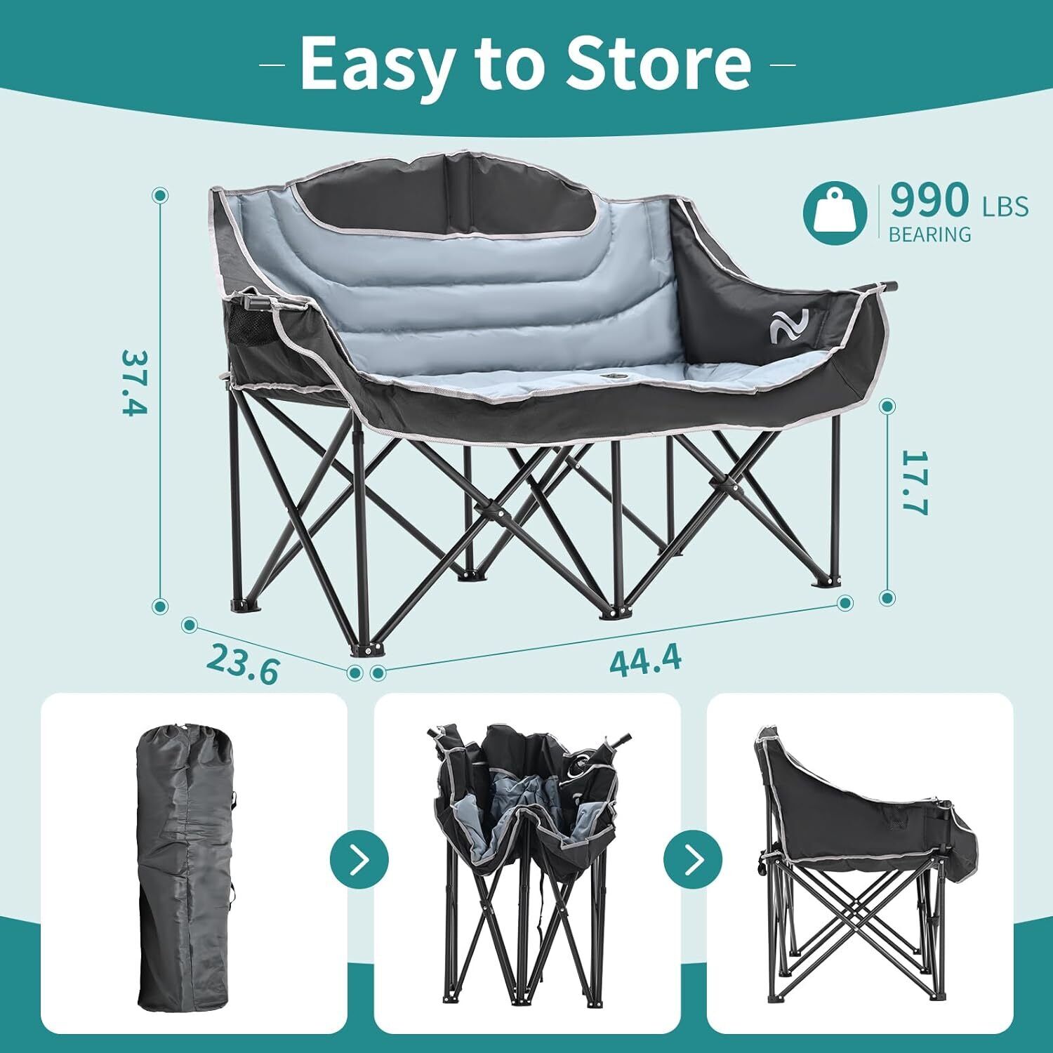 Double Folding Heavy-Duty Camping Loveseat Chair