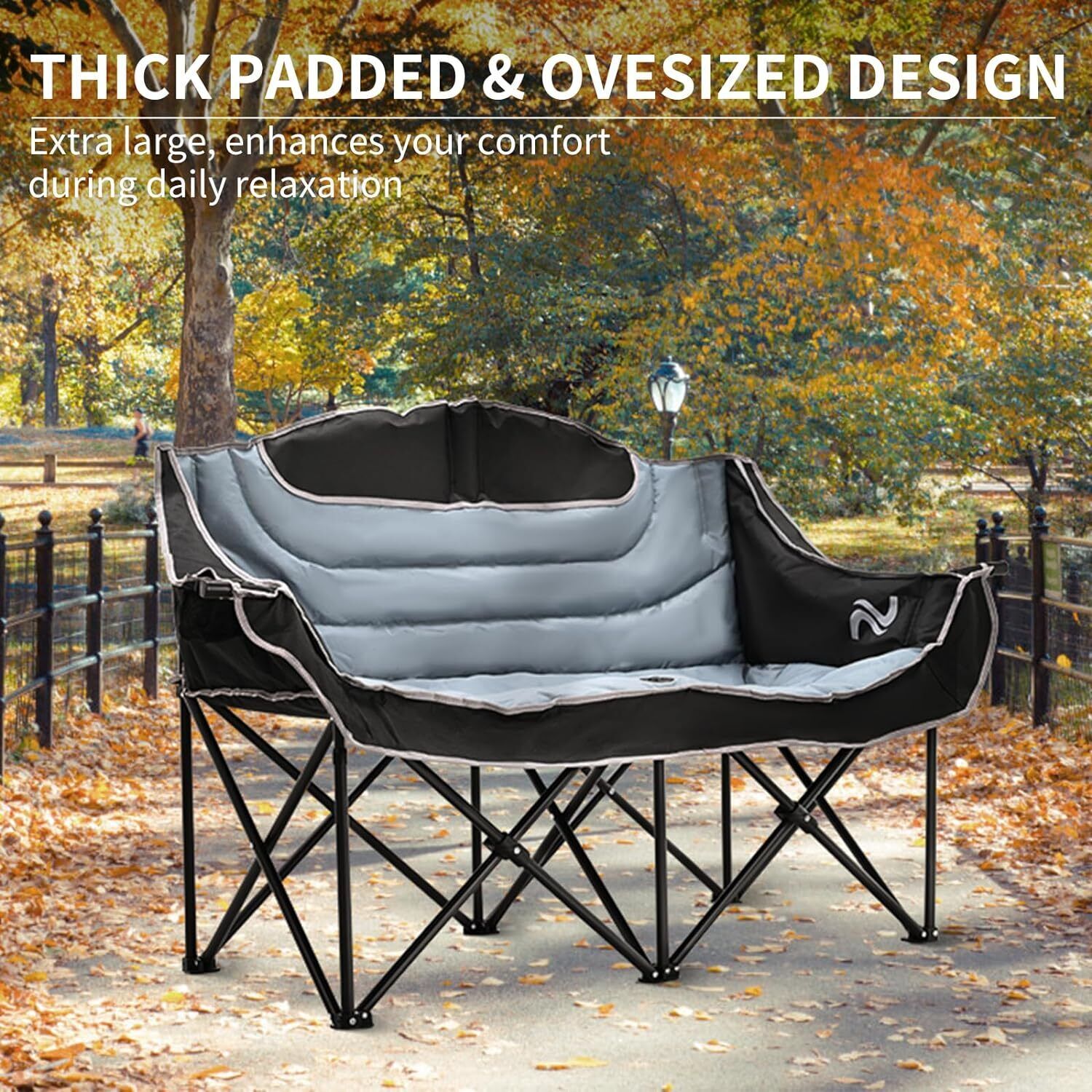 Double Folding Heavy-Duty Camping Loveseat Chair