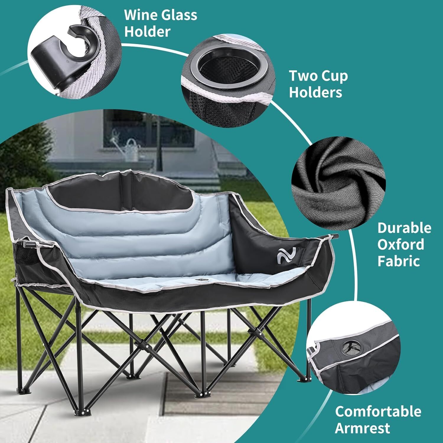 Double Folding Heavy-Duty Camping Loveseat Chair