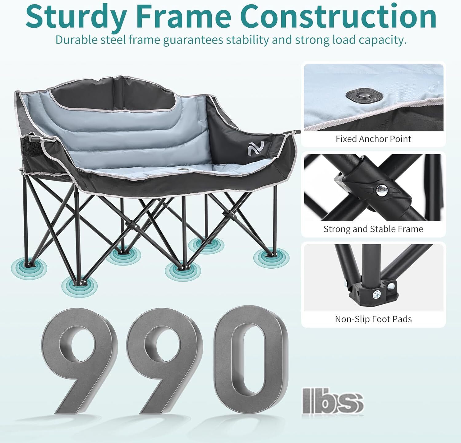 Double Folding Heavy-Duty Camping Loveseat Chair