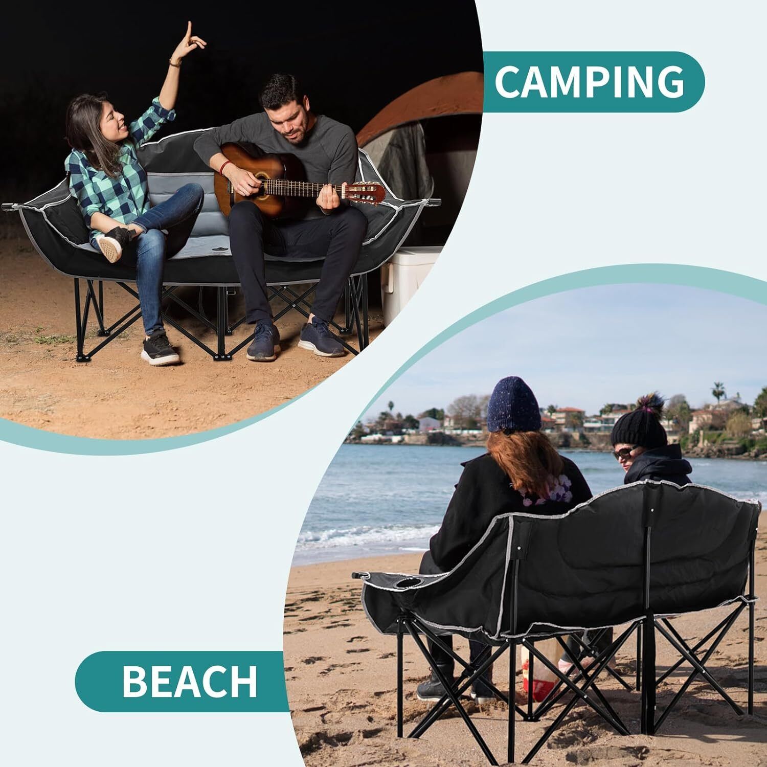 Double Folding Heavy-Duty Camping Loveseat Chair