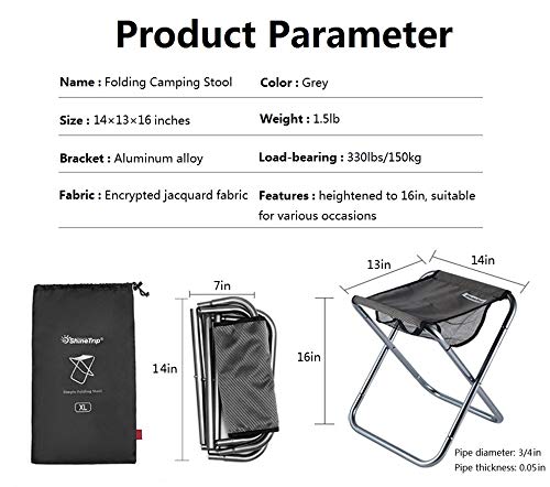16" Lightweight Folding Camping Stool with Carry Bag