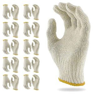 Beige Knit String Gloves - 12 Pack
