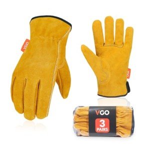Heavy-Duty Cowhide Leather Work Gloves - 3 Pairs