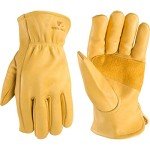 Men's Cowhide Leather Work Gloves with Patch