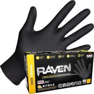 SAS Raven Black Nitrile Powder-Free Gloves, Large