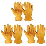 OZERO Heavy Duty Leather Work Gloves - 3 Pairs
