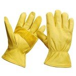 Tough Cowhide Leather Work Gloves with Stretch Wrist