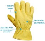 Tough Cowhide Leather Work Gloves with Stretch Wrist