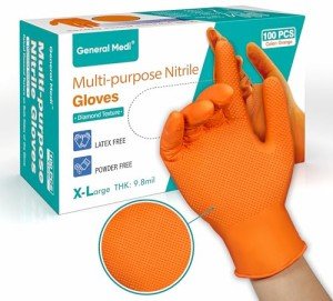 Industrial Orange Nitrile Gloves, 8-mil, Box of 100