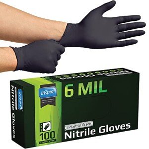 Inspire Black Nitrile Disposable Gloves, 6 mm, 100 pcs