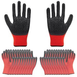 12 Pairs Rubber Coated Safety Work Gloves