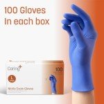 Caring Powder-Free Nitrile Exam Gloves, Large 100ct