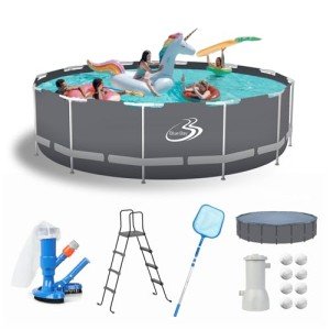 15ft Round Above Ground Pool Set with Accessories