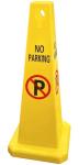 Yellow No Parking Sign with Four-Sided Traffic Cone