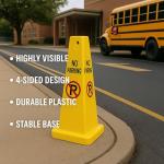 Yellow No Parking Sign with Four-Sided Traffic Cone