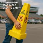 Yellow No Parking Sign with Four-Sided Traffic Cone