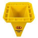 Yellow No Parking Sign with Four-Sided Traffic Cone