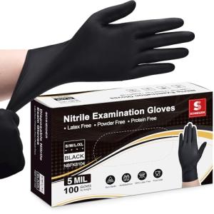 Black Nitrile Exam Gloves, Large, Box of 100