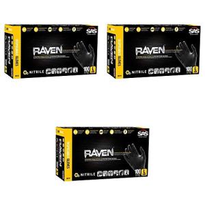 SAS Raven Powder-Free Nitrile Gloves, Medium, Black