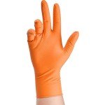 Heavy Duty Orange Nitrile Gloves with Grip