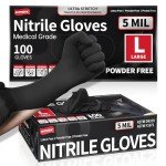 Black Nitrile Exam Gloves, 100 Pack, Large