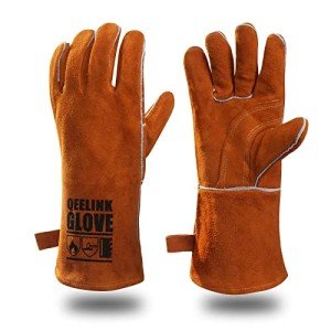 QeeLink Heat Resistant Welding Gloves - 14-inch Brown