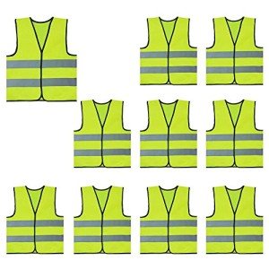 10 Pack Kids Reflective Safety Vests - Neon Green